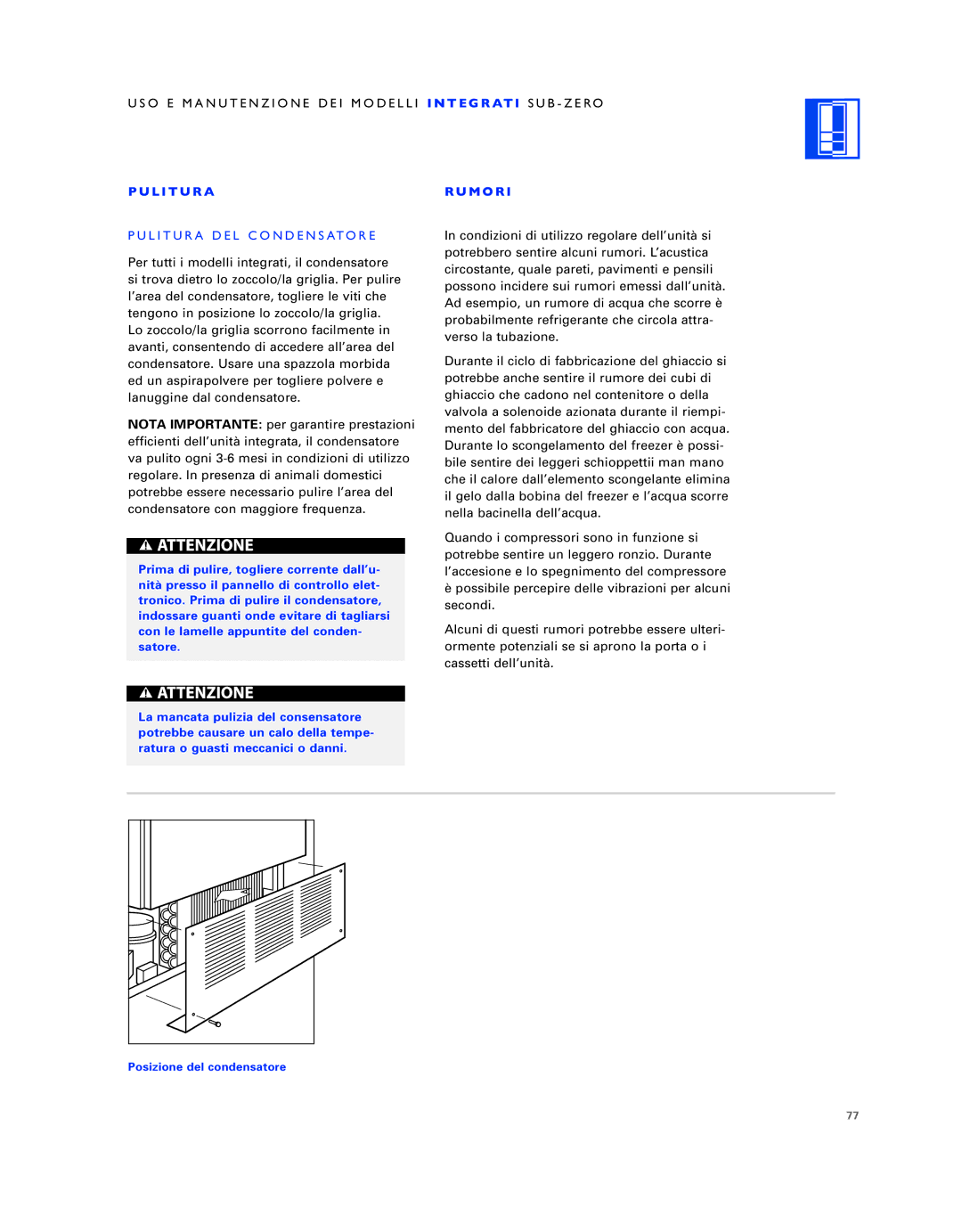 Sub-Zero ICB736TCI manual Pulitura DEL Condensatore, T E G R AT I SUB Zero M O R 