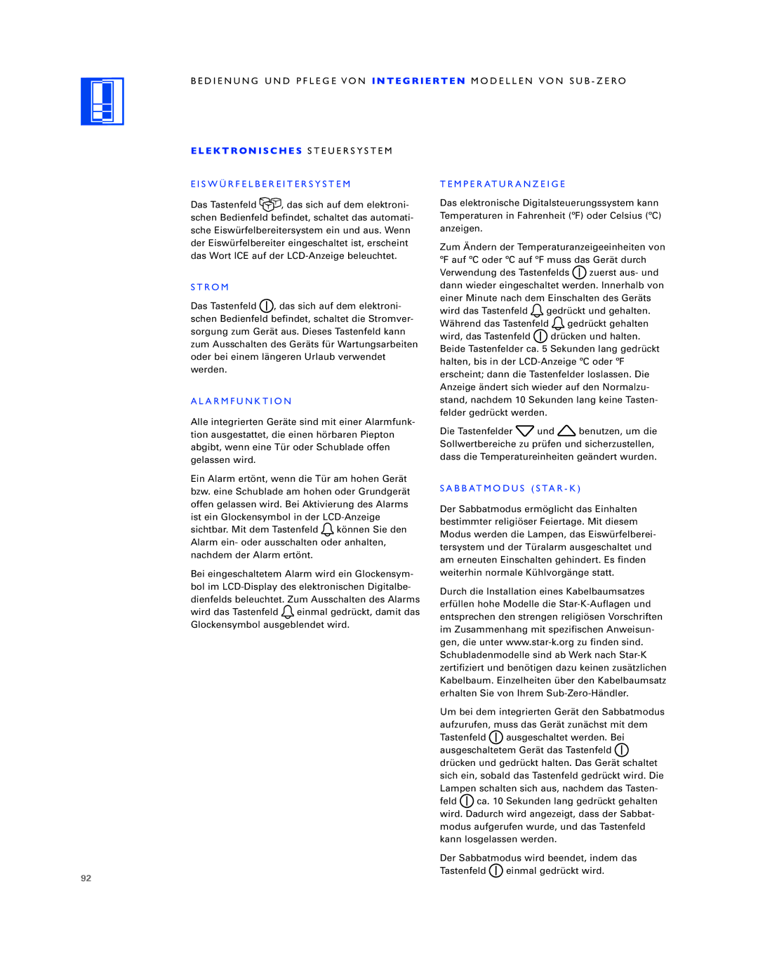 Sub-Zero ICB736TCI E K T R on I S C H E S Steuersystem, Eiswürfelbereitersystemtemperaturanzeige, Strom, Alarmfunktion 