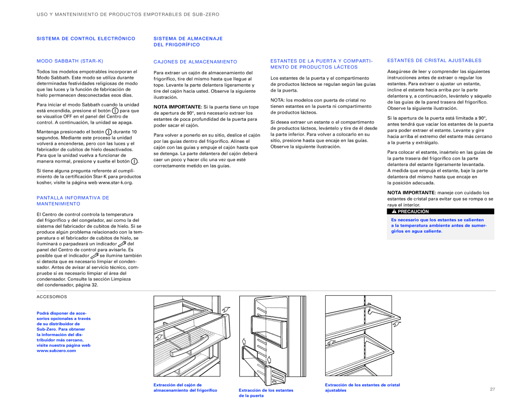 Sub-Zero ICBBI-36UG SI Stem a DE Contro L Electr ÓNI CO MO do Sabba TH STAR-K, PA Ntalla Informa Tiva DE MA Ntenim Ient O 