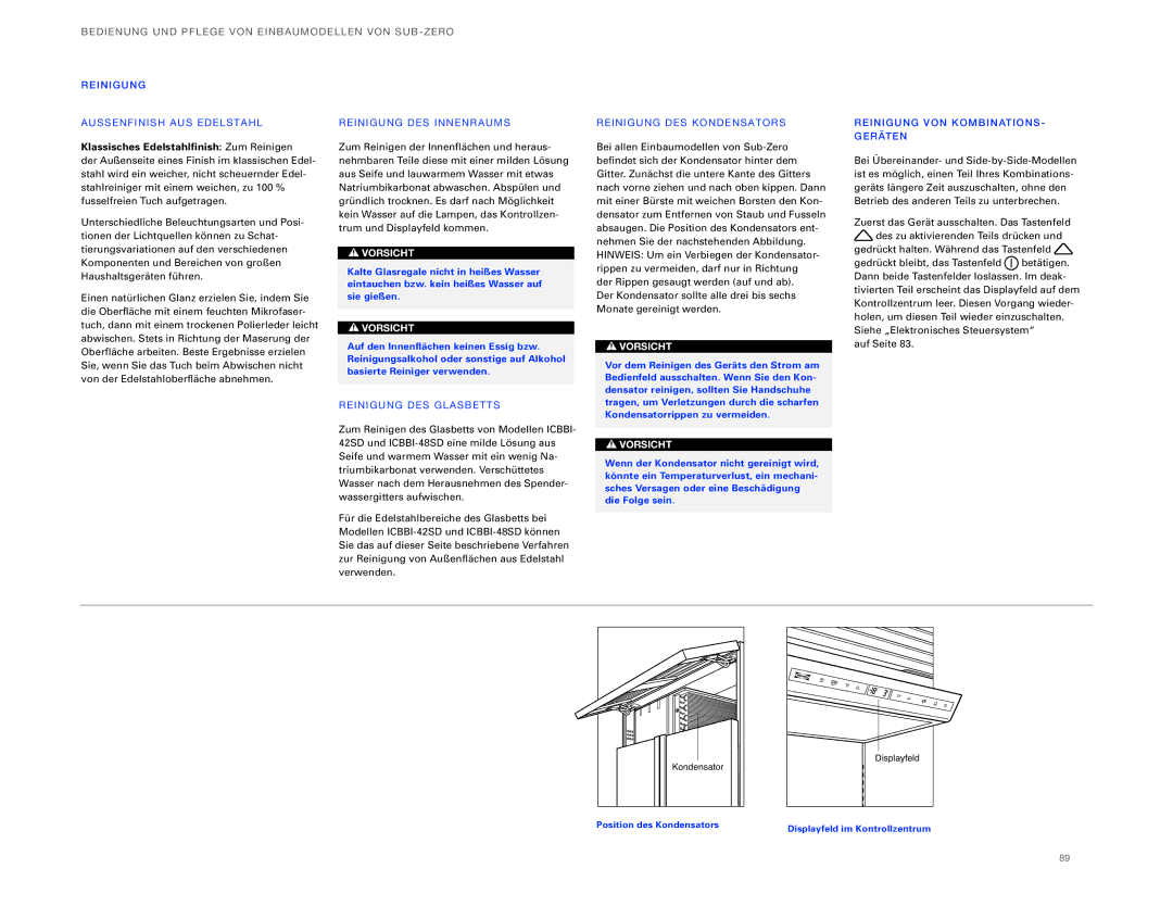 Sub-Zero ICBBI-36UG, ICBBI-30UG manual Klassisches Edelstahlfinish Zum Reinigen 