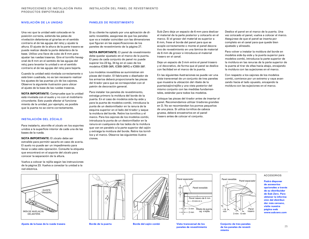 Sub-Zero ICBBI-36F, ICBBI-36R Struccio NES DE Instalació N Para PRO Ducto S EM Potrab LES, NI Velació N DE LA Unidad 