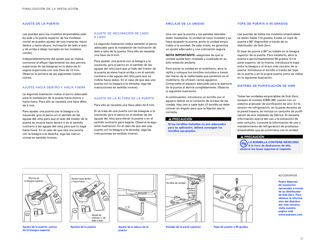 Sub-Zero ICBBI-36F, ICBBI-36RG installation instructions FIN Aliza Ción DE LA Instala CIÓ N 