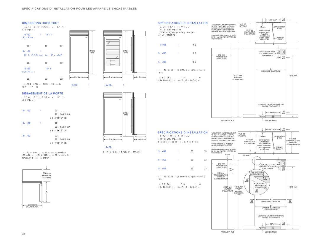 Sub-Zero ICBBI-36F, ICBBI-36R Di Men Sio Ns Hor S Tou T, Spéc Ifica Tion S D’ INS Tall Ation, DÉ Gagem ENT DE LA Porte 