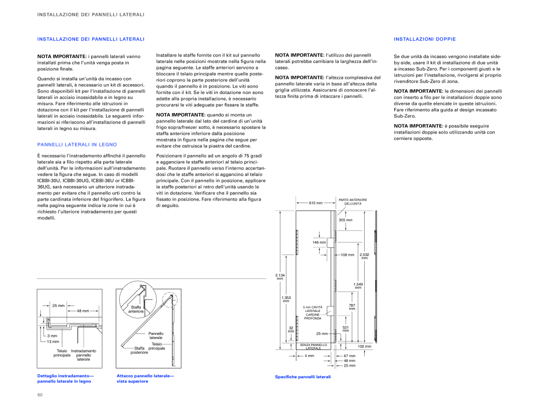 Sub-Zero ICBBI-36R Stalla Zion E DEI Pann Elli Latera LI, PA Nnelli Late Rali in Legno, Install AZ IO NI DOP PIE, Telaio 