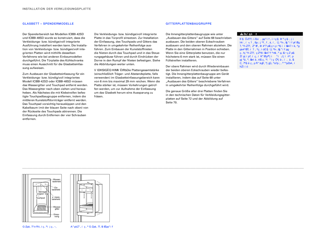 Sub-Zero ICBBI-36RG Stallatio N DER Verkleidung Spla TTE, GL Asbe TT SPE Nder Modelle, GI Tterp Latt EN BAU GR UPP E 