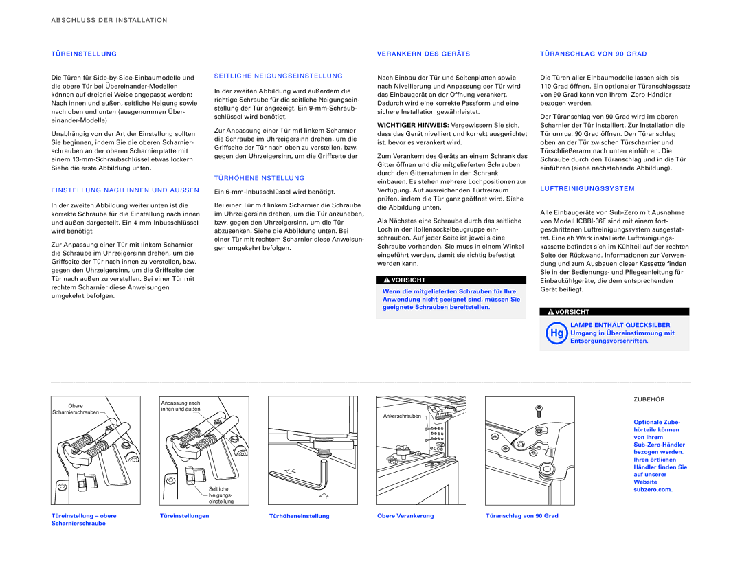 Sub-Zero ICBBI-36F, ICBBI-36RG installation instructions Abschluss DER Installation 