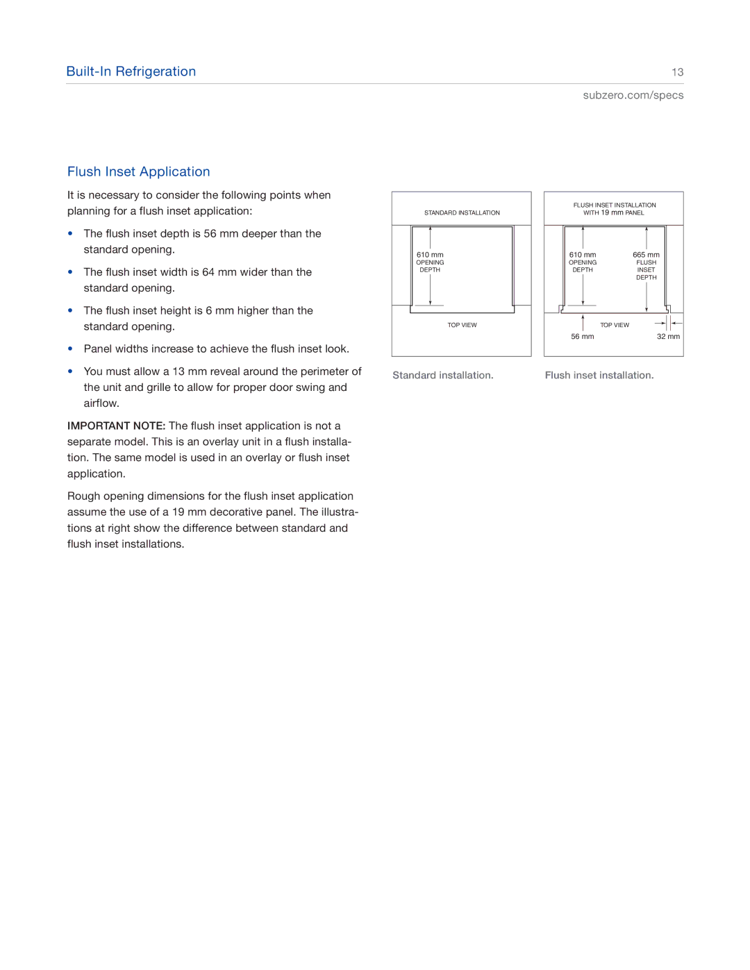 Sub-Zero ICBBI-30U, ICBBI-48SD, ICBBI-42SD, ICBBI-36S, ICBBI-36F, ICBBI-36U Built-In Refrigeration Flush Inset Application 