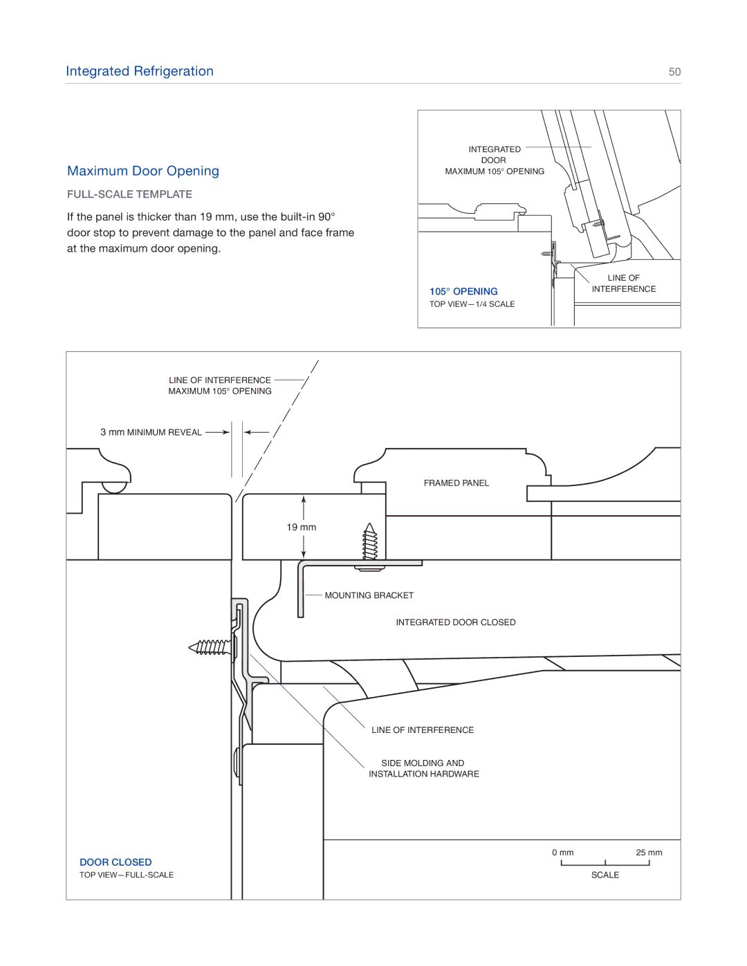 Sub-Zero ICBBI-36S, ICBBI-48SD, ICBBI-42SD, ICBBI-30U, ICBBI-36F, ICBBI-36U, ICBBI-36R 662 manual Maximum Door Opening 