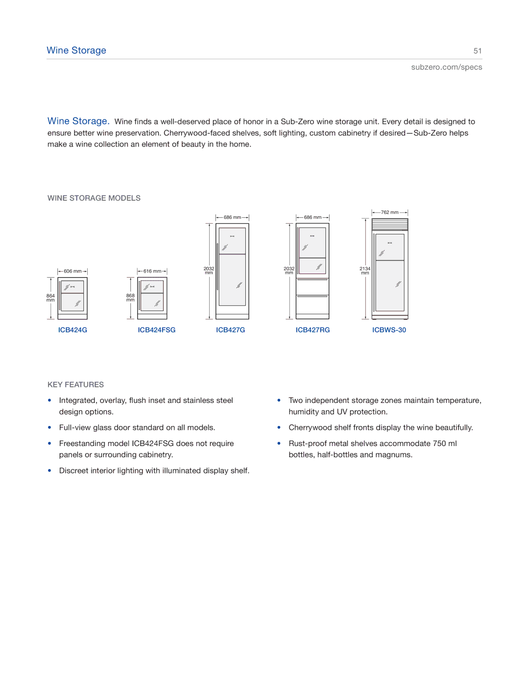 Sub-Zero ICBBI-36F, ICBBI-48SD, ICBBI-42SD, ICBBI-30U, ICBBI-36S, ICBBI-36U, ICBBI-36R 662 manual Wine Storage Models 