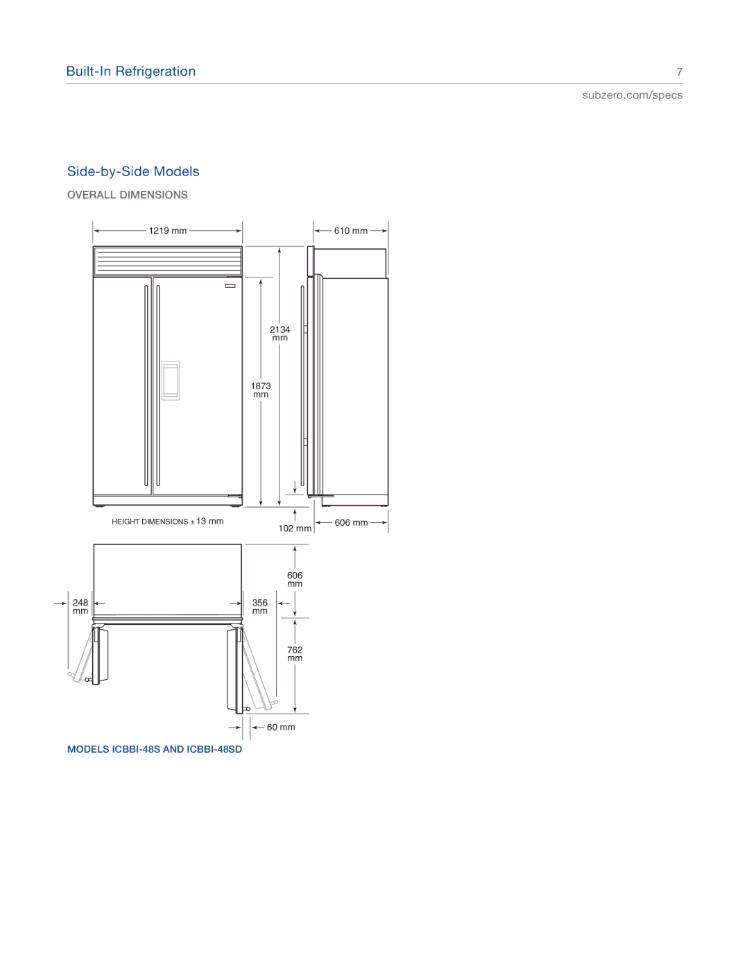 Sub-Zero ICBBI-36U, ICBBI-42SD, ICBBI-30U, ICBBI-36S, ICBBI-36F, ICBBI-36R 662 manual Models ICBBI-48S and ICBBI-48SD 