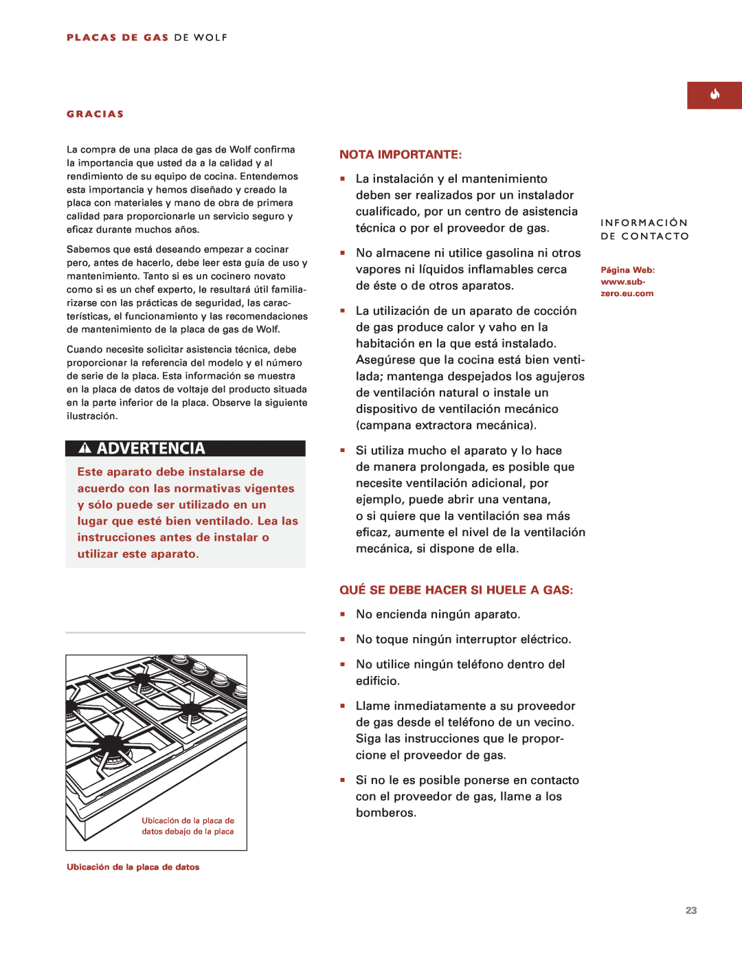 Sub-Zero ICBCT15G manual Nota Importante, Qué Se Debe Hacer Si Huele A Gas 