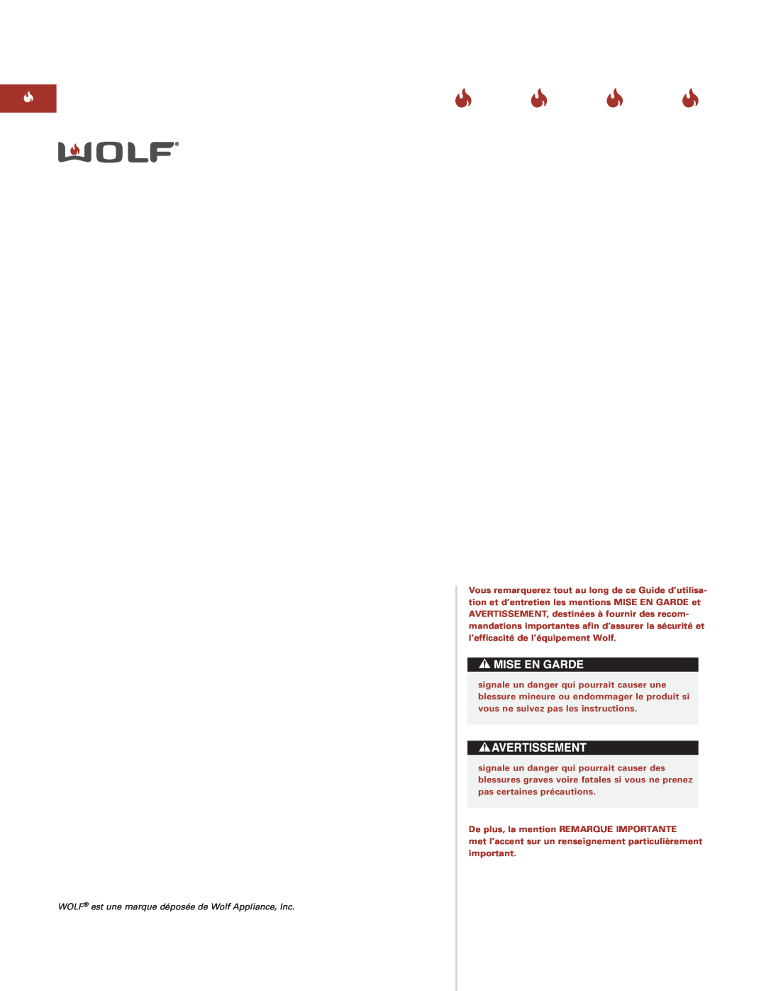 Sub-Zero ICBCT15G manual WOLF est une marque déposée de Wolf Appliance, Inc, De plus, la mention REMARQUE IMPORTANTE 