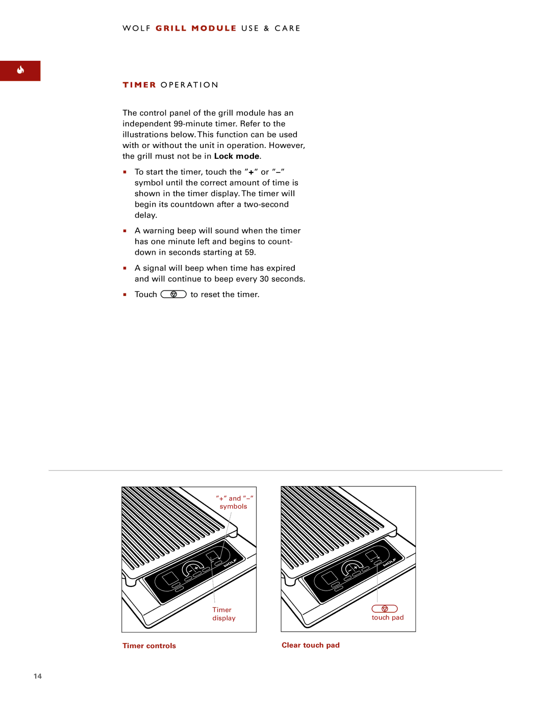 Sub-Zero ICBIG15/S manual LF Grill Module USE & C AR E Time R O Peration 