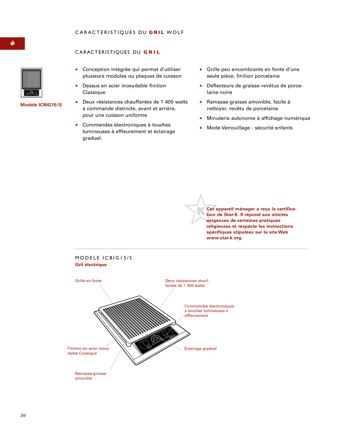 Sub-Zero ICBIG15/S manual MO Dele IC BIG15 /S, Gril électrique 