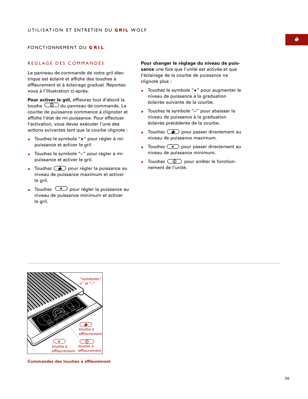 Sub-Zero ICBIG15/S manual Tili SA TIO N, Du Gri L Wo Lf, Fonc Tion Nemen T DU Gril, Eglag E DES 