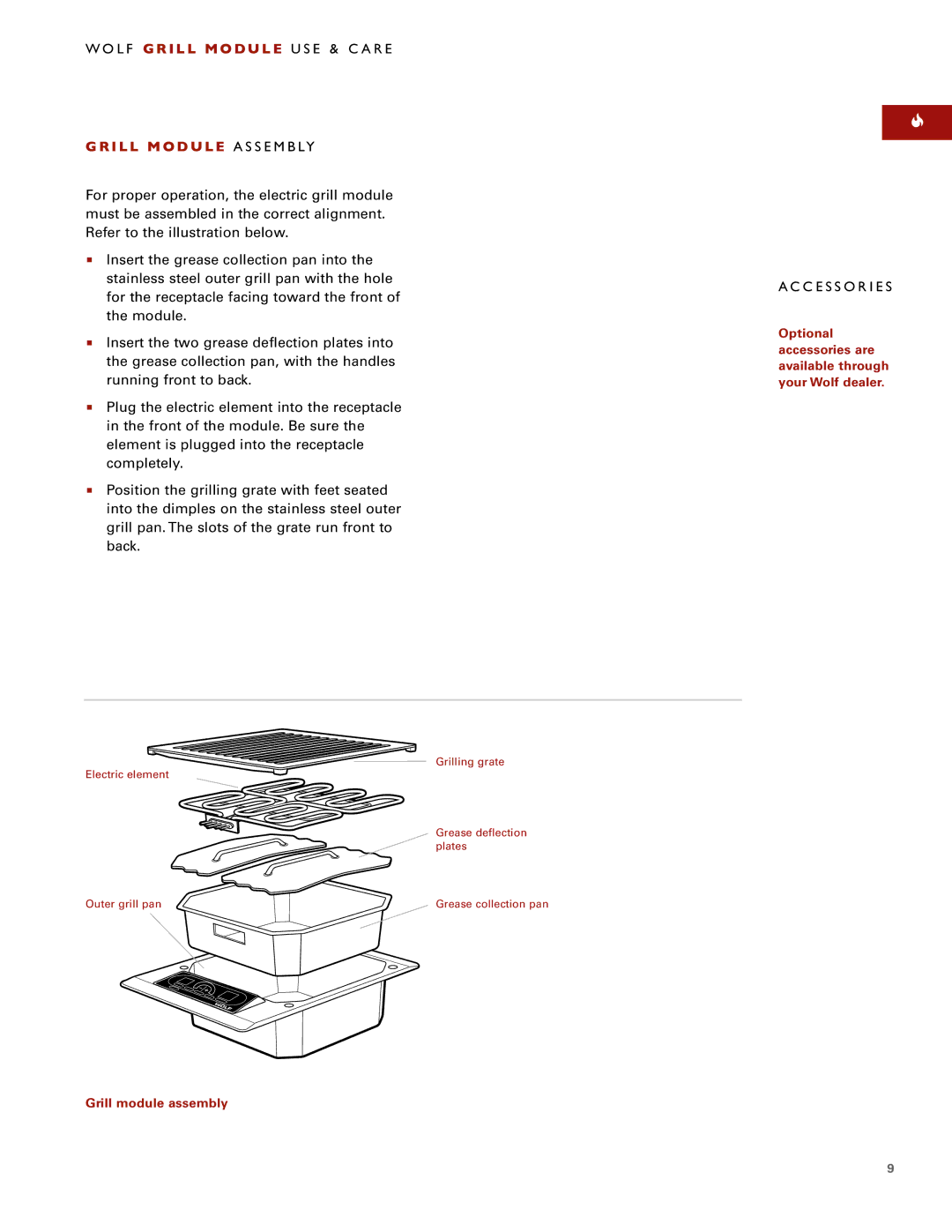 Sub-Zero ICBIG15/S manual WOL F GRI LL Module U SE & Care, Grill MOD ULE AS S Embly, Acc E S So Ri Es 