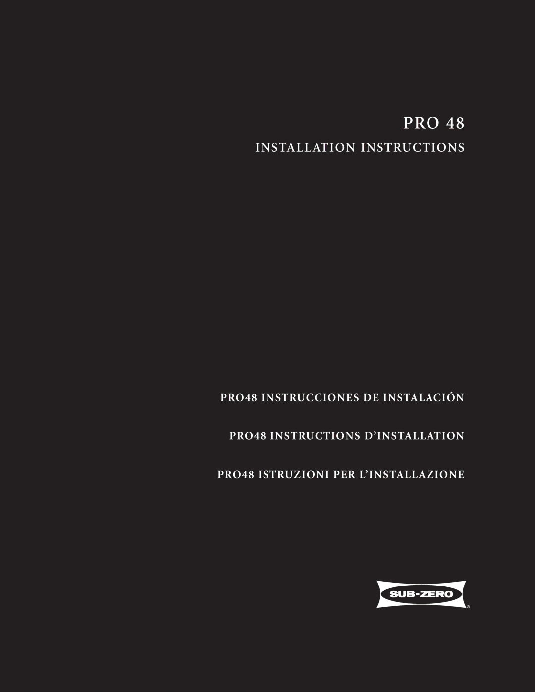 Sub-Zero PRO 48 installation instructions Pro 