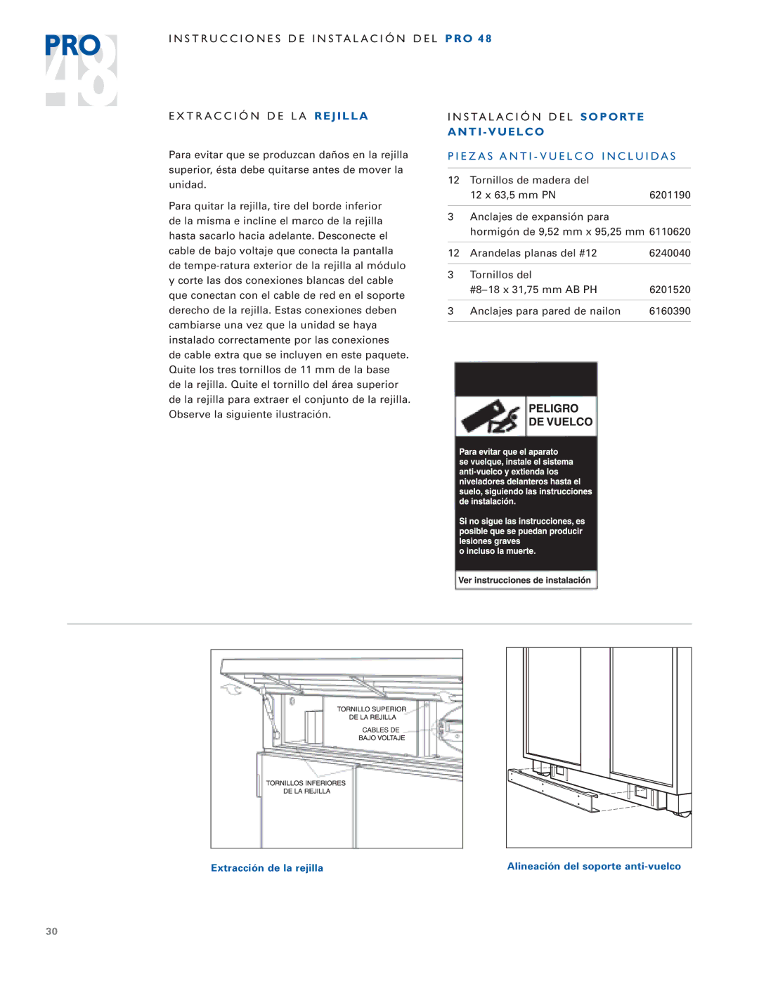 Sub-Zero PRO 48 installation instructions T R a C C I Ó N D E L a R E J I L L a, T I V U E L C O 