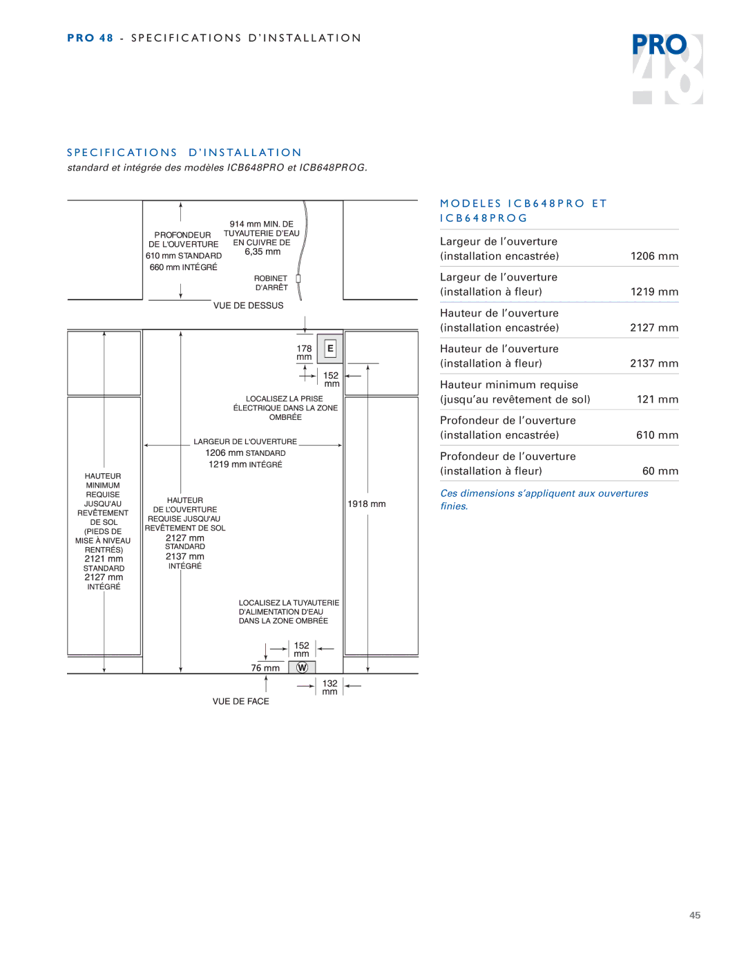 Sub-Zero PRO 48 installation instructions O 4 8 Specification S D ’ Installation 