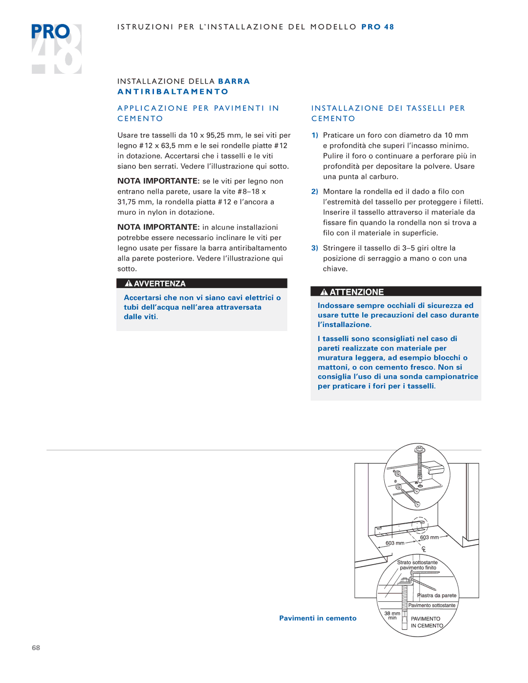 Sub-Zero PRO 48 installation instructions T I R I B a L T a M E N T O 