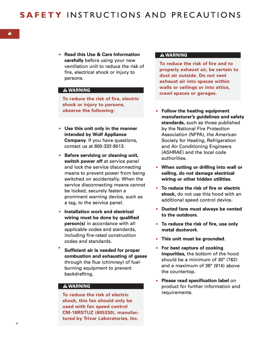 Sub-Zero PRO VENTILATION HOODS manual Read this Use & Care Information 