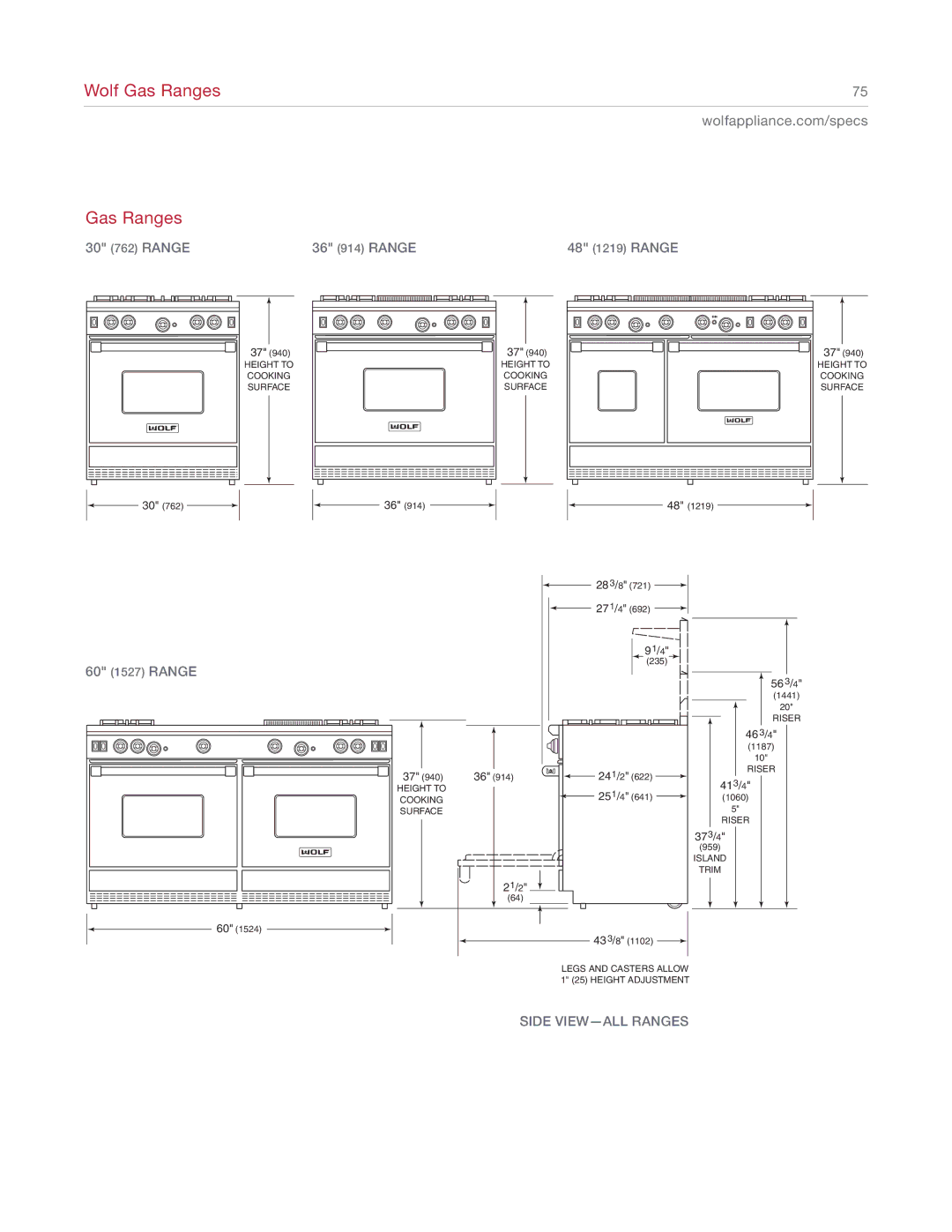 Sub-Zero R364G manual 60 1527 Range, Side VIEW-ALL Ranges 