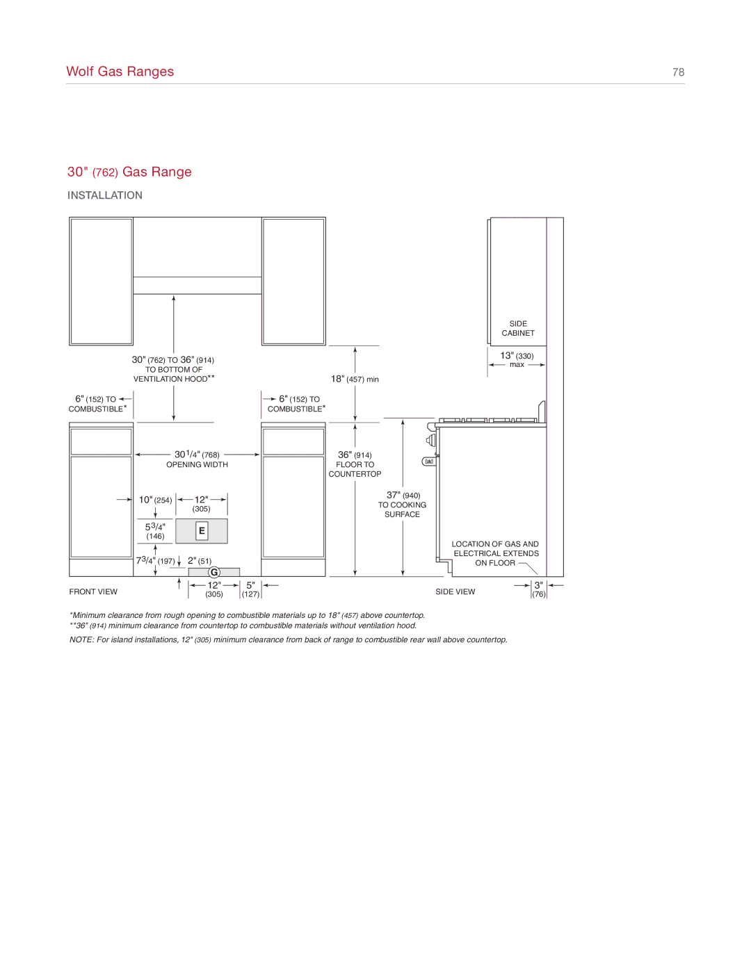 Sub-Zero R364G manual Wolf Gas Ranges 30 762 Gas Range, Installation 