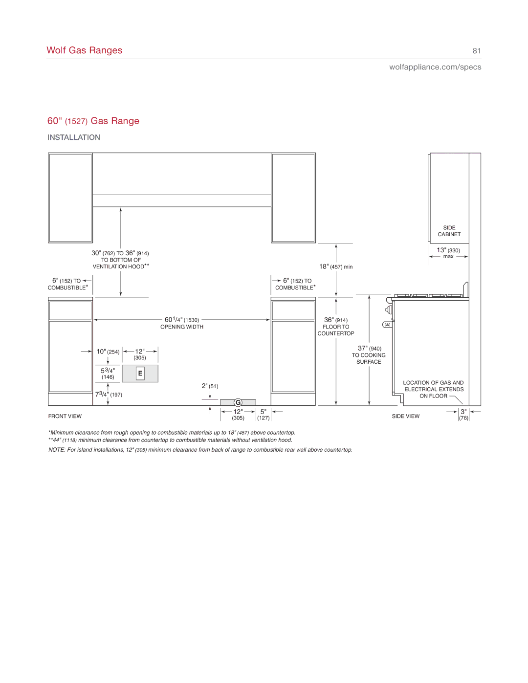 Sub-Zero R364G manual Wolf Gas Ranges 60 1527 Gas Range, 53/4 