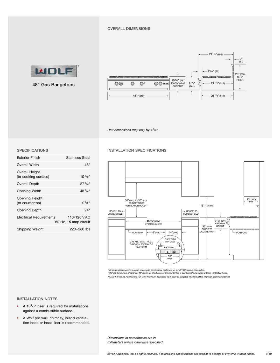 Sub-Zero RT488, RT484CG, RT486G, RT486C, RT484DG manual Overall Dimensions, Installation Specifications, Installation Notes 