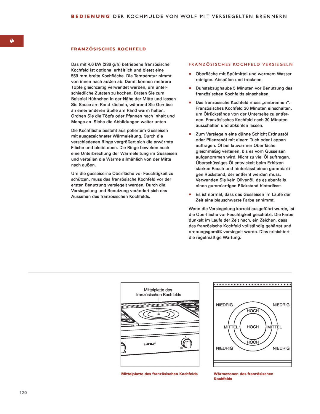 Sub-Zero Sealed Burner RangeTop manual Französisches Kochfeld Versiegeln, Mittelplatte des 