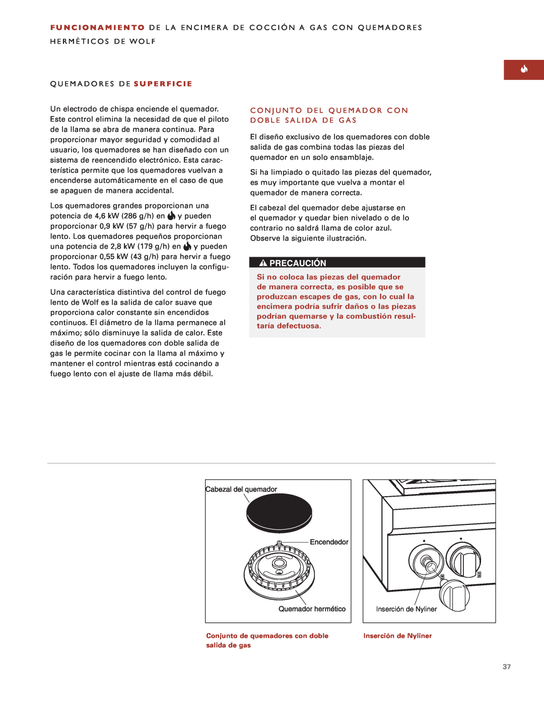 Sub-Zero Sealed Burner RangeTop manual Quemadores De S U P E R F I C I E, Conjunto Del Quemador Con, Doble Salida De Gas 