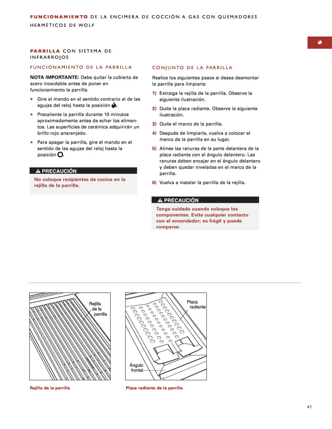 Sub-Zero Sealed Burner RangeTop Pa R R I L L A Con Sistema De, Funcionamiento De La Parrilla, Conjunto De La Parrilla 