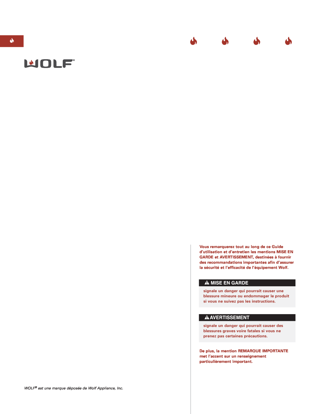 Sub-Zero Sealed Burner RangeTop manual WOLF est une marque déposée de Wolf Appliance, Inc 
