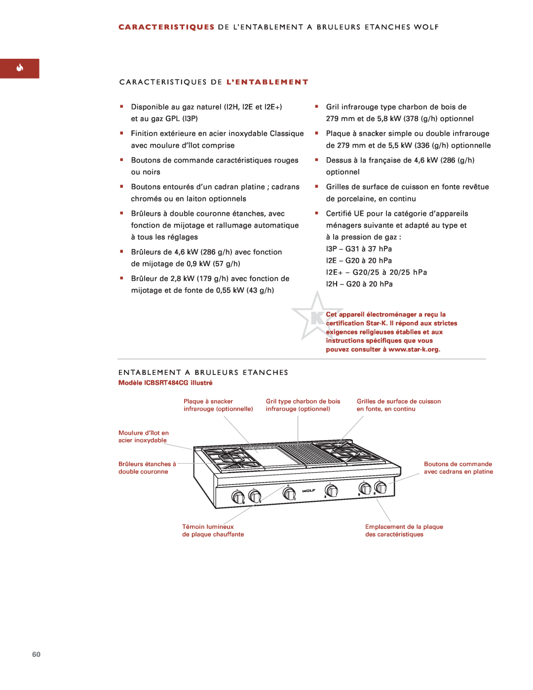 Sub-Zero Sealed Burner RangeTop manual Caracteristiques De L’ E N Ta B L E M E N T 