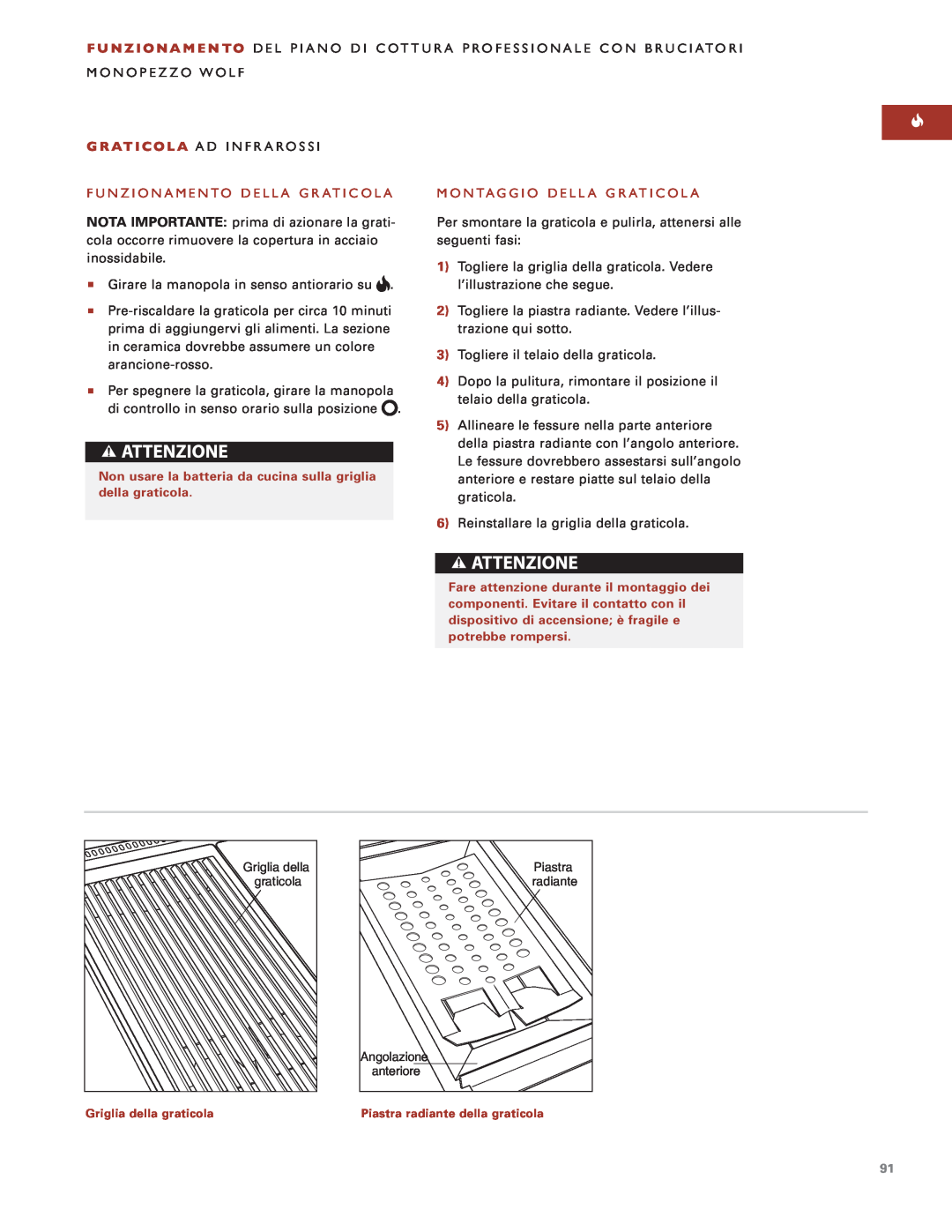 Sub-Zero Sealed Burner RangeTop G R At I C O L A Ad Infrarossi, Funzionamento Della Graticola, Montaggio Della Graticola 