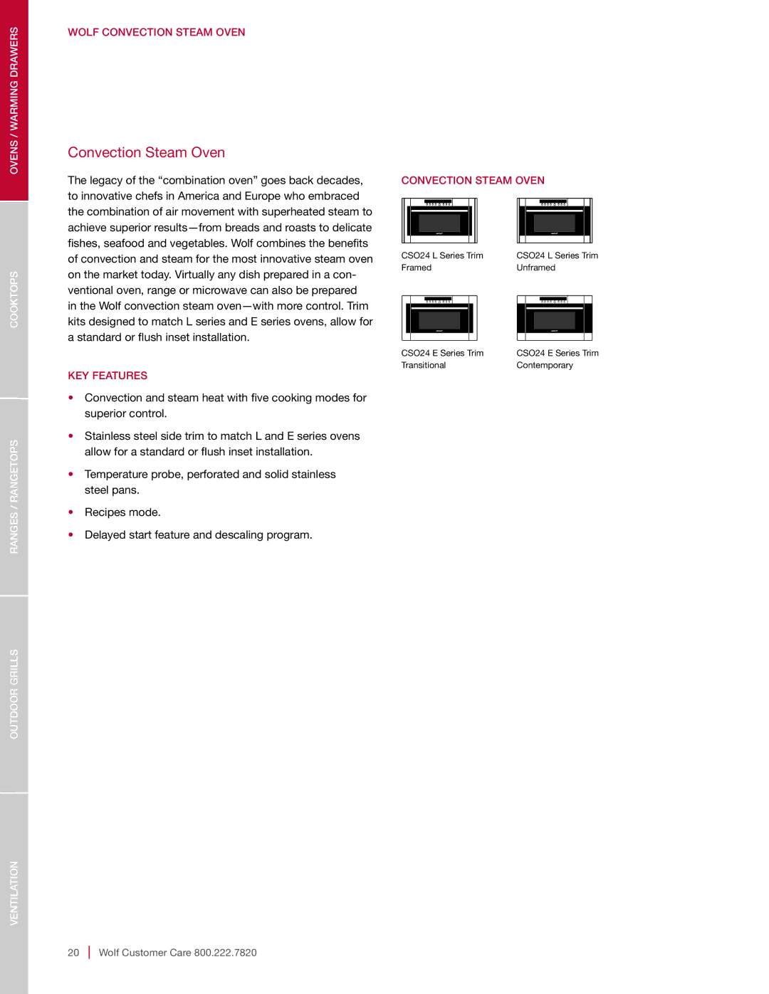 Sub-Zero DO30-2U/S-TH DO30TE/S/TH, SO30-2U/S-TH SO30TE/S/TH, DO30-2F/S-TH NA, SO30-2F/S-TH NA Wolf Convection Steam Oven 