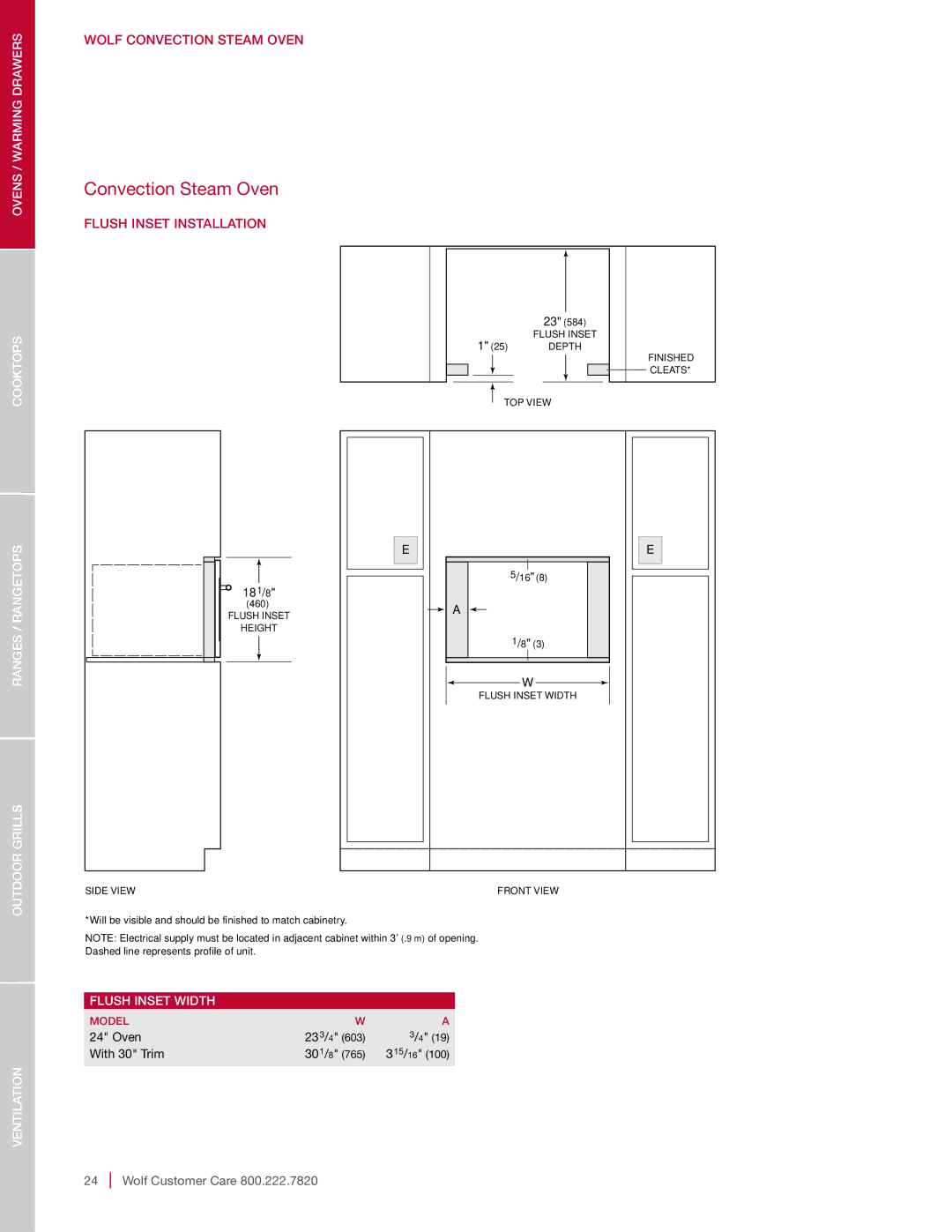 Sub-Zero SO30-2U/S-TH SO30TE/S/TH, DO30-2F/S-TH NA, SO30-2F/S-TH NA manual Flush Inset Installation, Flush Inset Width 