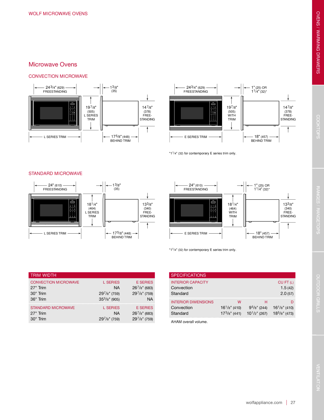 Sub-Zero SO30-2F/S-PH SO30PE/S/PH, SO30-2U/S-TH SO30TE/S/TH, DO30-2F/S-TH NA, SO30-2F/S-TH NA Ranges / Rangetops Trim Width 