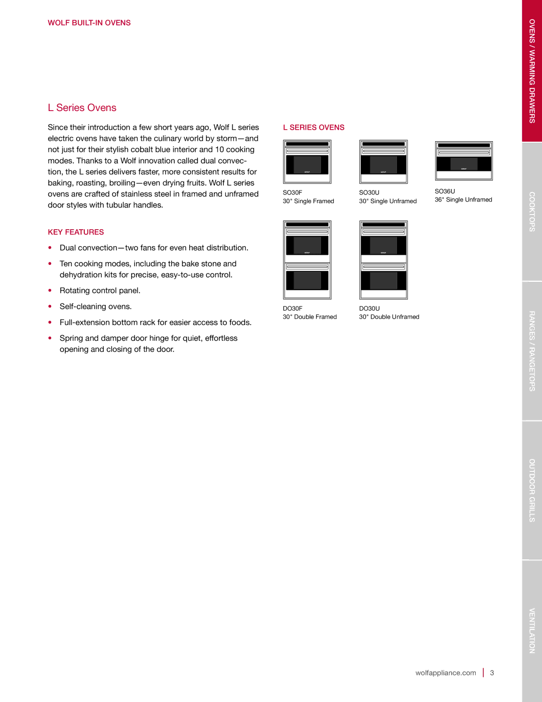 Sub-Zero SO30-2F/S-PH SO30PE/S/PH, SO30-2U/S-TH SO30TE/S/TH manual Series Ovens, Wolf BUILT-IN Ovens, KEY Features 