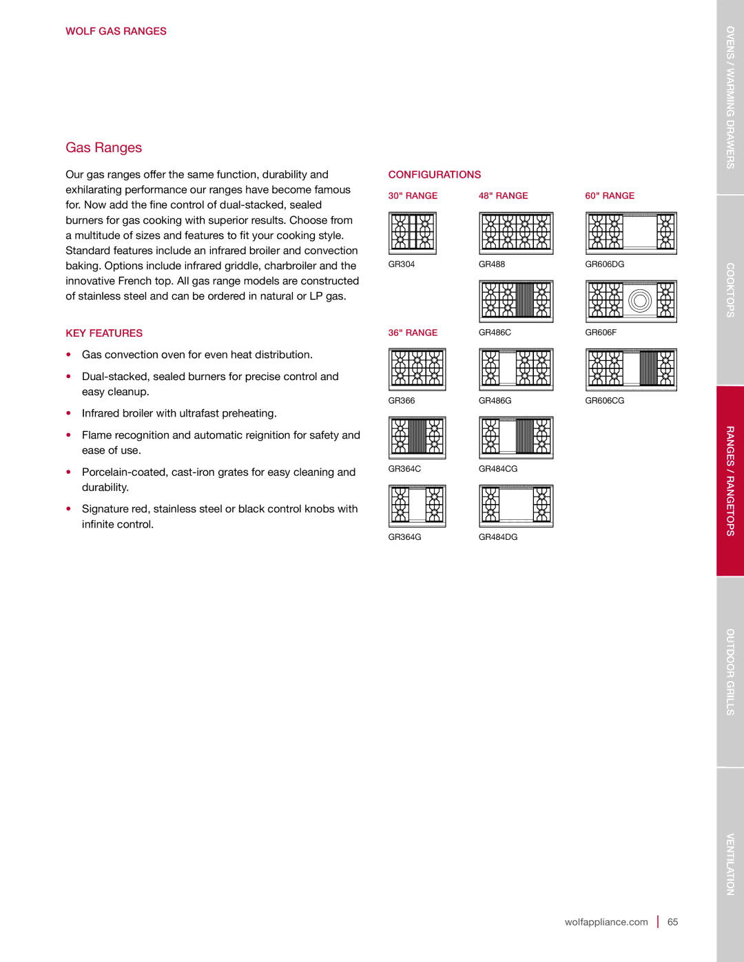 Sub-Zero DO30-2F/S-TH NA, SO30-2U/S-TH SO30TE/S/TH, SO30-2F/S-TH NA manual Gas Ranges, Wolf GAS Ranges, Configurations 