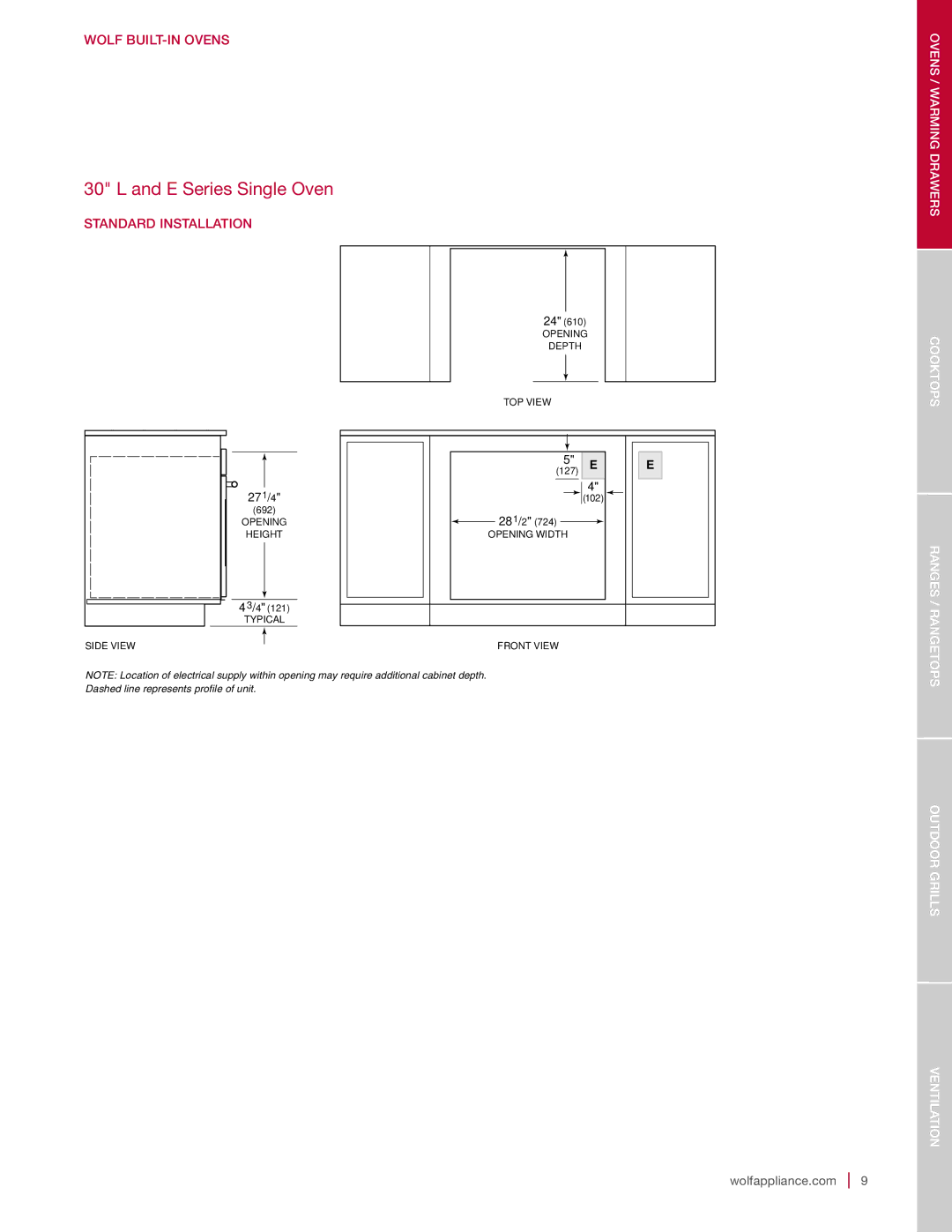 Sub-Zero DO30-2F/S-TH NA, SO30-2U/S-TH SO30TE/S/TH E Series Single Oven, Standard Installation, Outdoor Grills Ventilation 