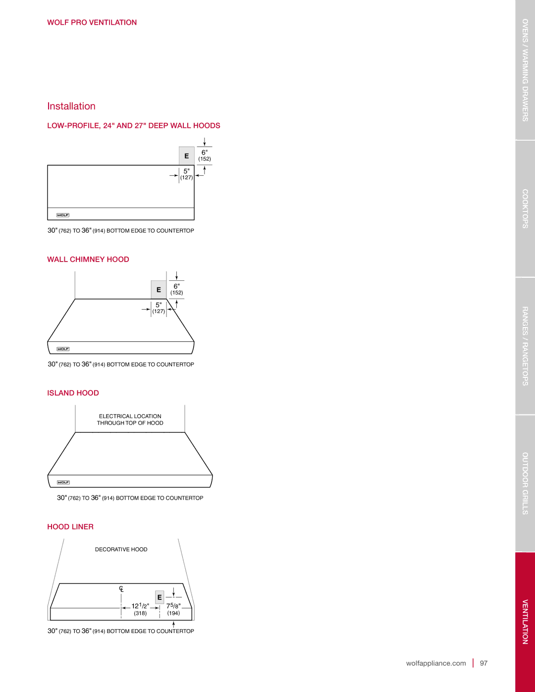 Sub-Zero DO30-2F/S-TH NA, SO30-2U/S-TH SO30TE/S/TH, SO30-2F/S-TH NA Installation, LOW-PROFILE, 24 and 27 Deep Wall Hoods 