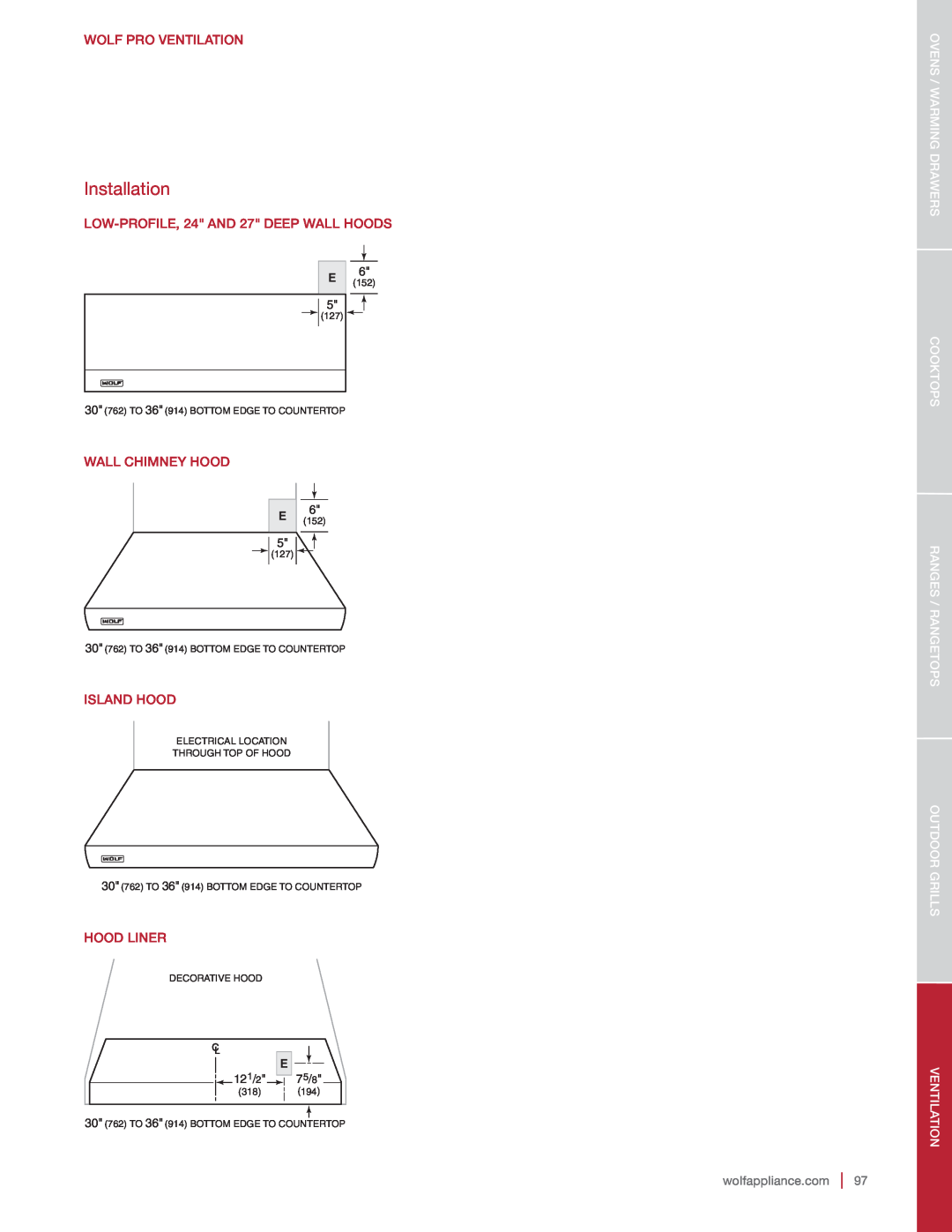 Sub-Zero DO30-2F/S-TH NA Installation, Wolf Pro Ventilation, LOW-PROFILE, 24 AND 27 DEEP WALL HOODS, Wall Chimney Hood 