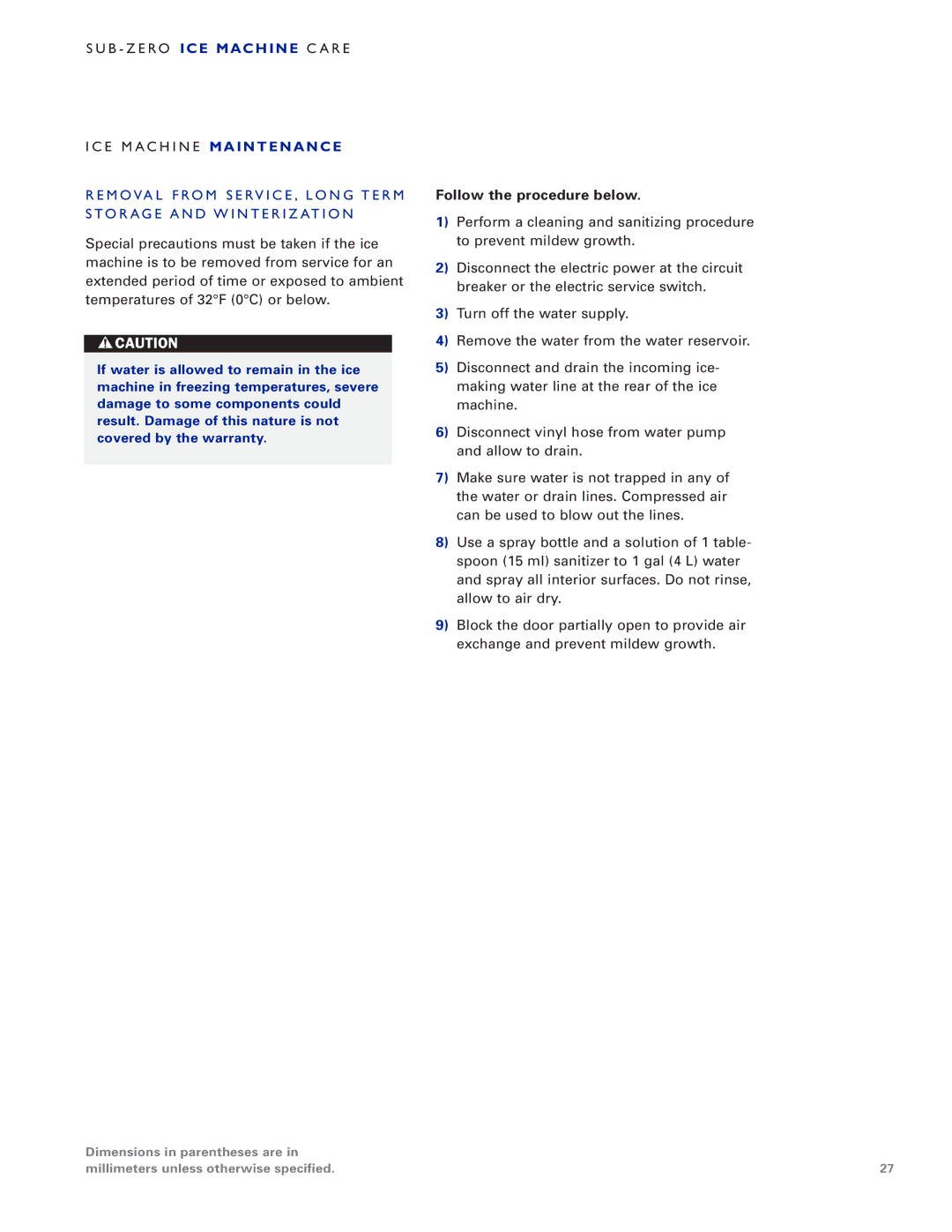 Sub-Zero UC-15IO manual Mainte Nance, Follow the procedure below 