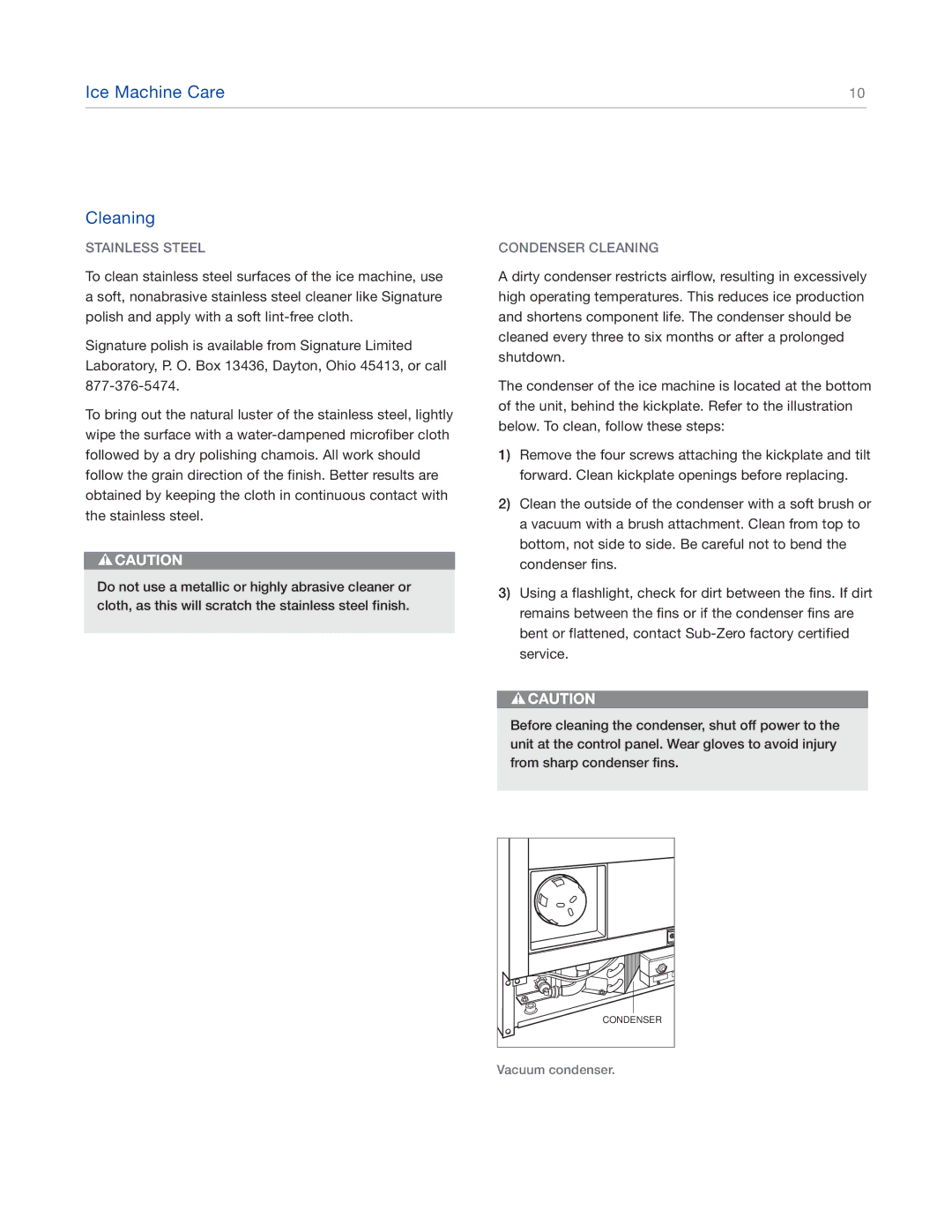 Sub-Zero UC-15IPO, UC-15IO UL manual Stainless Steel, Condenser Cleaning 