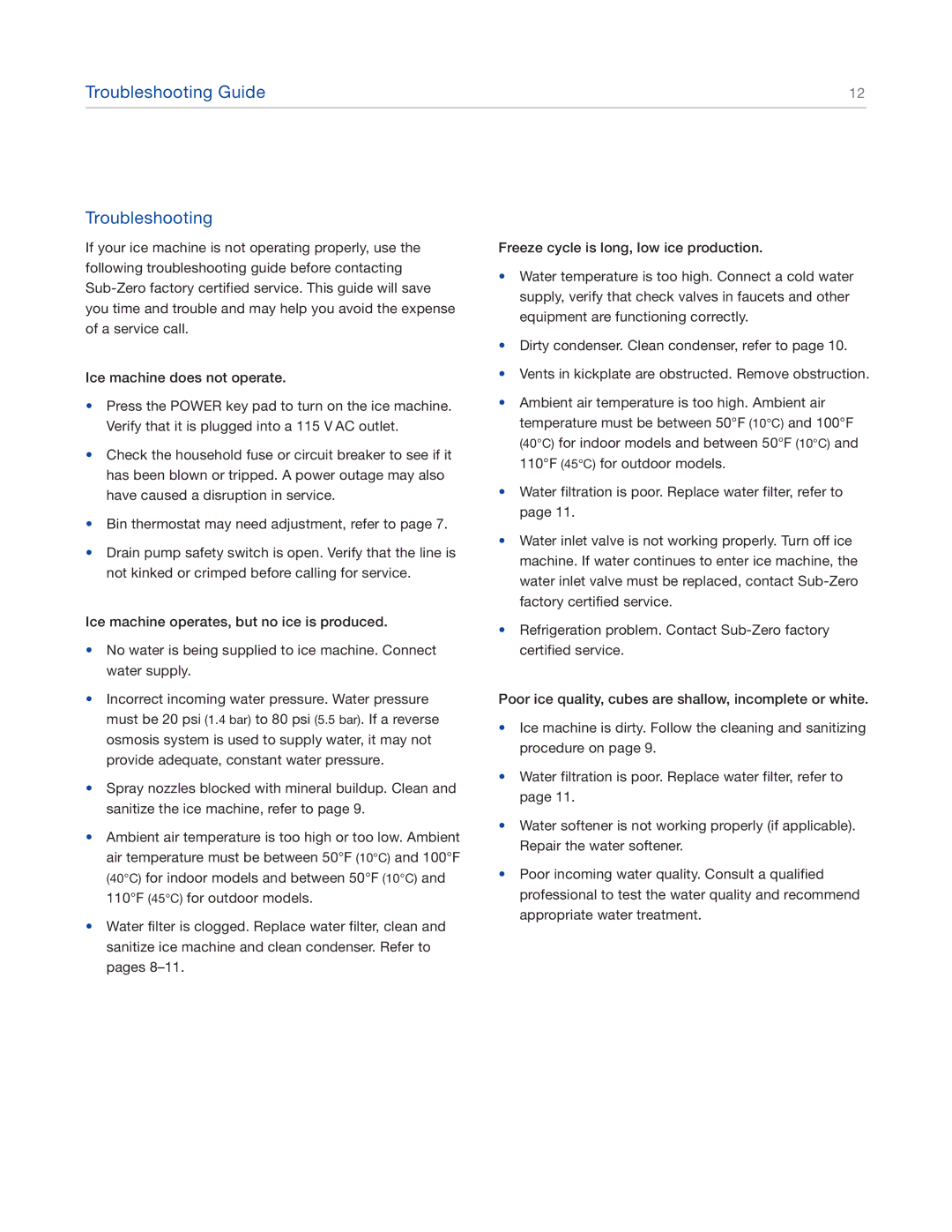 Sub-Zero UC-15IPO, UC-15IO UL manual Troubleshooting Guide 