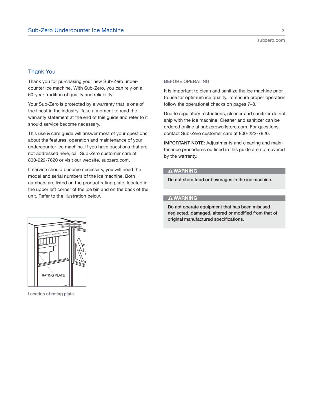 Sub-Zero UC-15IO UL, UC-15IPO manual Sub-Zero Undercounter Ice Machine Thank You, Before Operating 