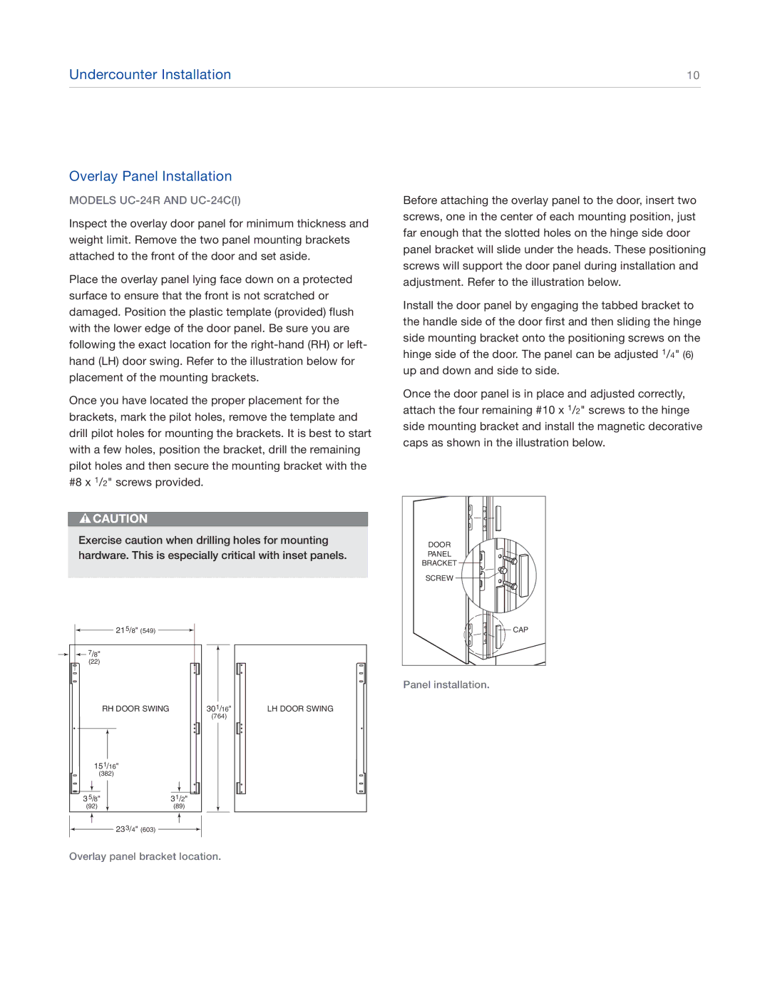 Sub-Zero UC-24CI4 manual Undercounter Installation Overlay Panel Installation 