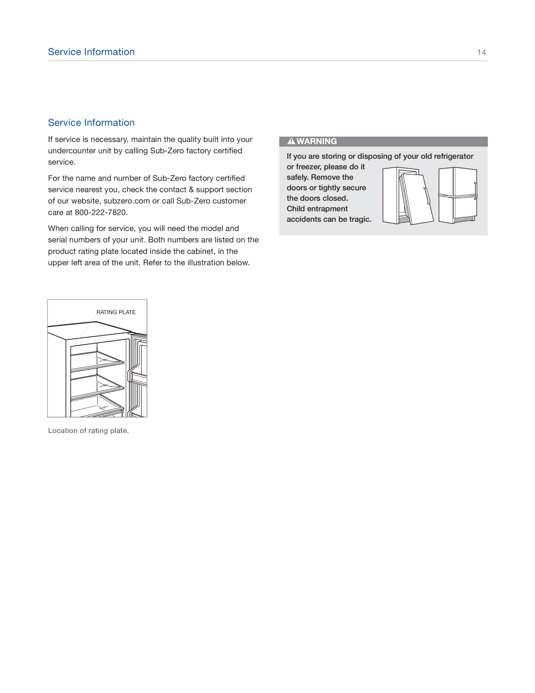 Sub-Zero UC-24CI4 manual Service Information 