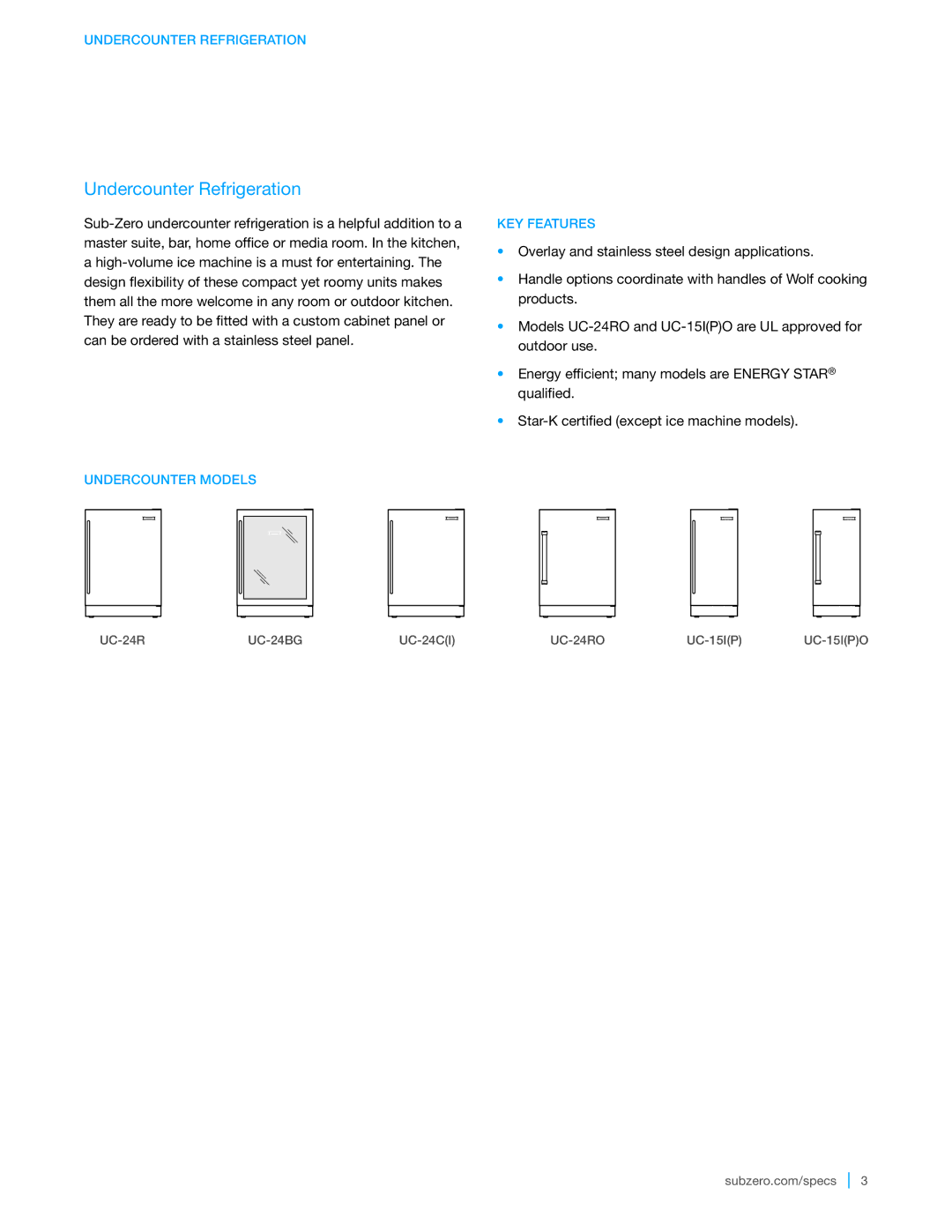 Sub-Zero UC-24R manual Undercounter Refrigeration 